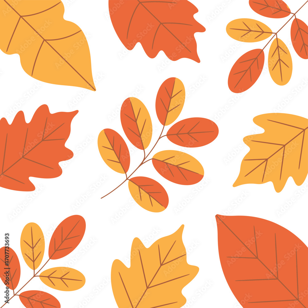 Fototapeta premium Seamless pattern of colorful autumn leaves, a vector illustration for fall season design