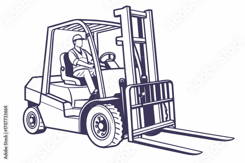 Forklift Operator Driving Industrial Vehicle.