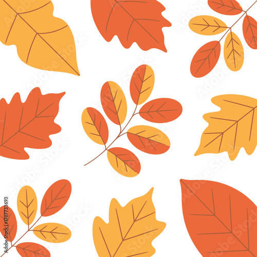 Seamless pattern of colorful autumn leaves, a vector illustration for fall season design