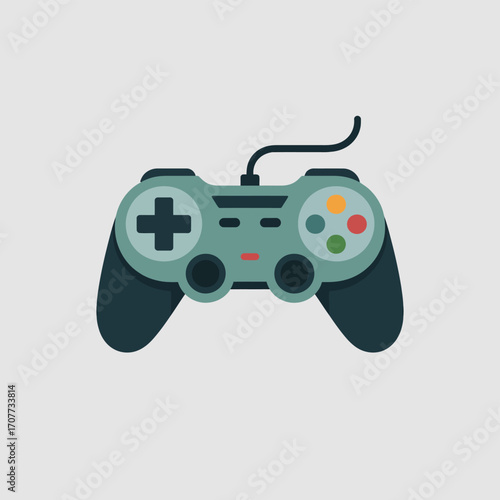 Isolated white game controller with black buttons and a joystick