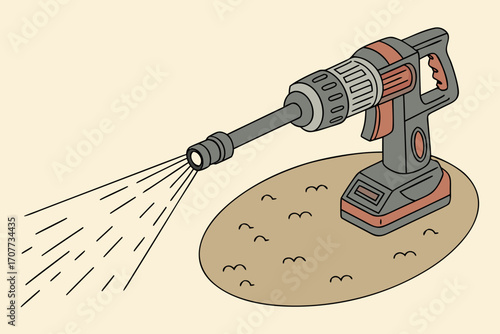 Handheld Power Washer Spraying Water on Ground.