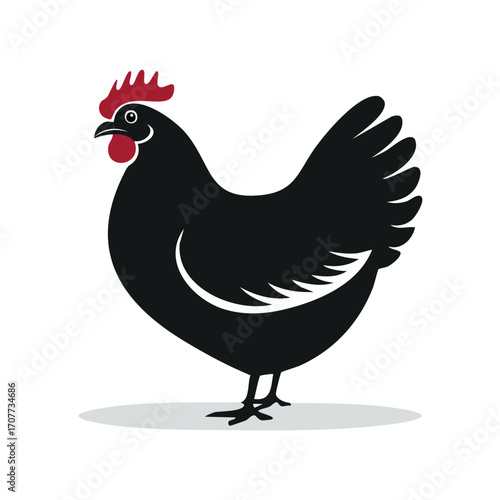 White cartoon hen and chick farm animals, a nature drawing for a poultry icon