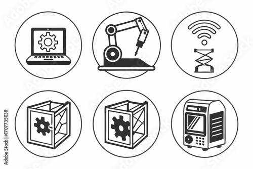 Industrial Technology and Automation Icons Set.