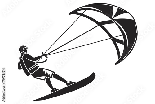 Kitesurfing Silhouette Action Sport Vector.
