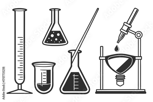 Laboratory Equipment Collection Scientific Glassware Icons.