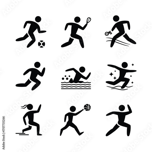 Dynamic silhouettes of a soccer team in action, with a player running to kick the ball towards the goal