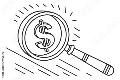 Magnifying Glass Over Dollar Sign.