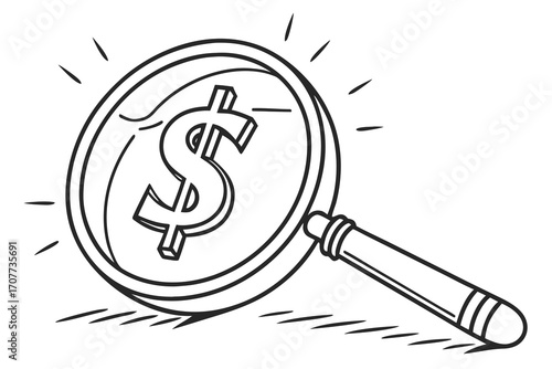 Magnifying Glass Over Dollar Coin.