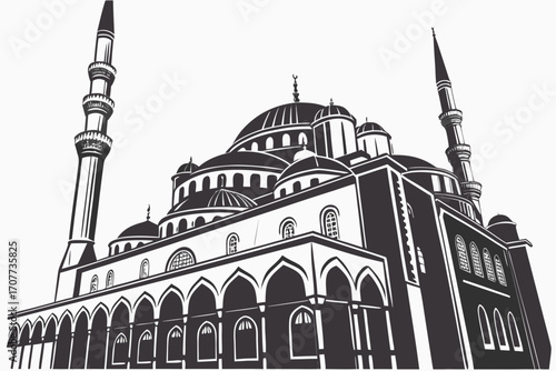 Majestic Mosque Architecture with Tall Minarets.