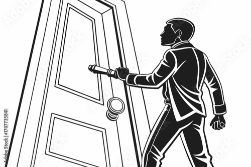 Man in Suit Opening a Doorway.