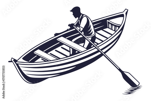 Man rowing a boat with an oar 1.