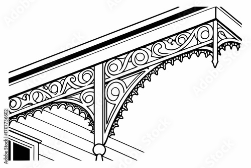 Ornate Victorian Porch Bracket and Eaves Detail.