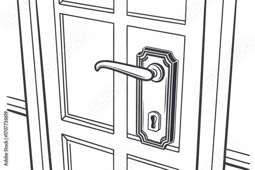 Ornate Door Handle and Keyhole Illustration.