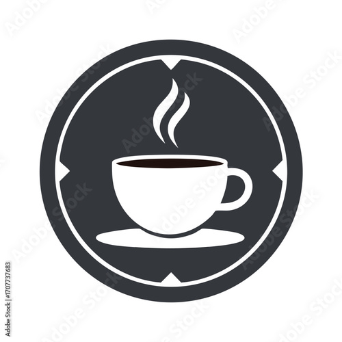 A vector icon of a hot coffee or tea drink in a cup with steam, perfect for a cafe logo or illustration
