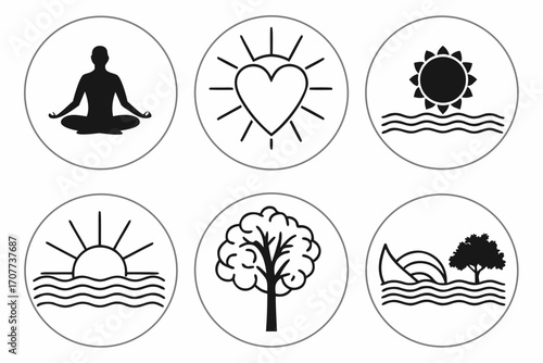 Serene Icons Representing Wellness and Nature.