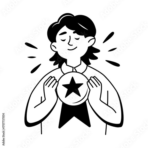 A sketchy style icon depicting shining badge