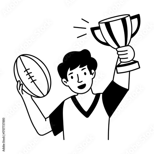 A drawing style icon showing football player