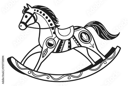 Stylized Black and White Rocking Horse Toy.