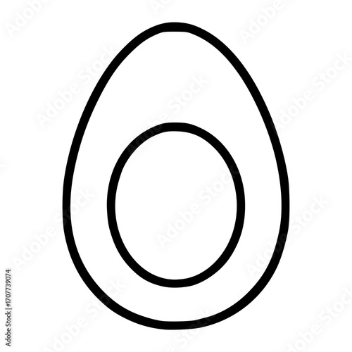 A minimalist vector illustration of a halved egg, featuring bold black outlines against a white background, showcasing a simple yet striking design ideal for various applications.