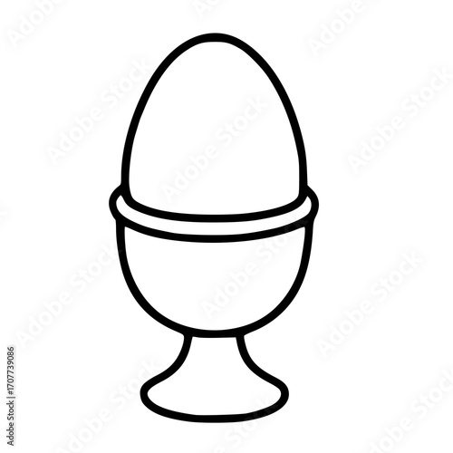 A simple vector illustration of a boiled egg in an egg cup, characterized by bold outlines and a minimalist style, suitable for breakfast-themed designs or culinary applications.
