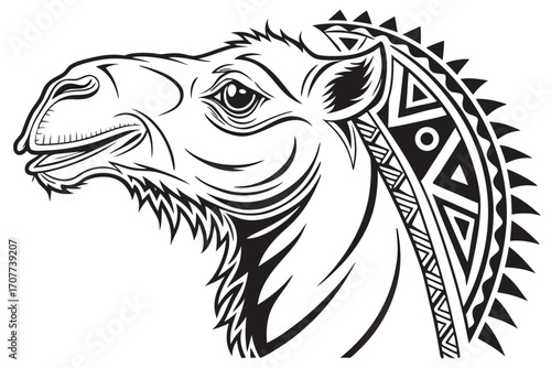 Stylized Camel Head Tribal Design Illustration.