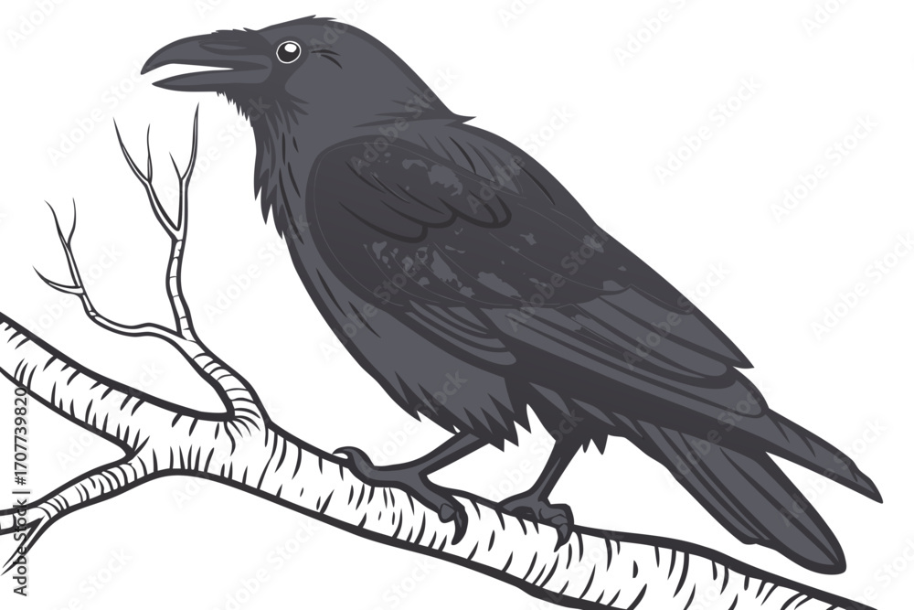 Fototapeta premium Stylized Raven Perched on a Branch.