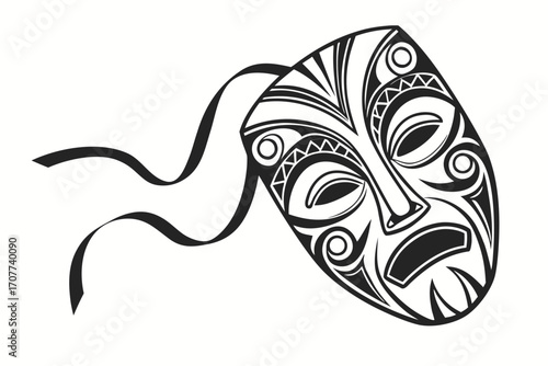 Tribal Mask with Flowing Ribbons.