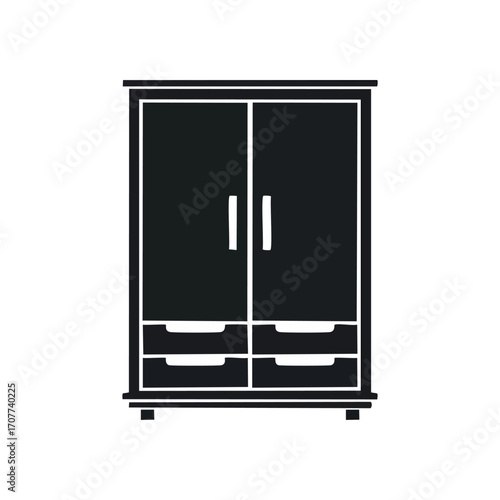 Silhouette of a double-door wardrobe with drawers, simple and modern design.