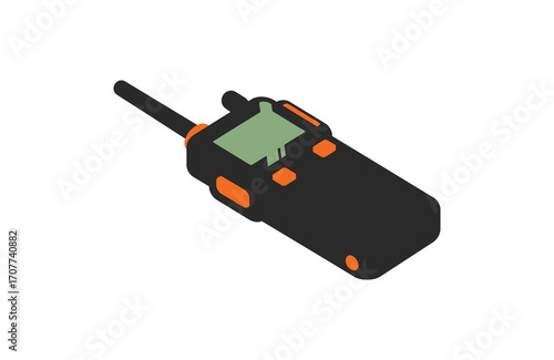 Isometric illustration of black walkie talkie communication device on white background