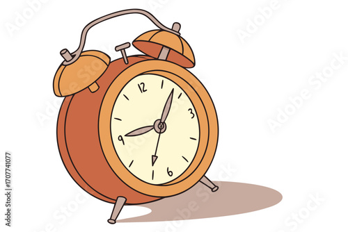 Vintage Orange Alarm Clock Illustration.