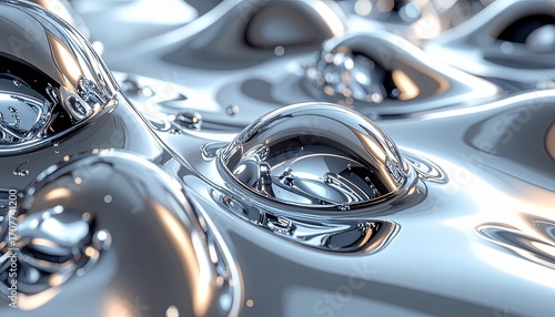 Wallpaper Mural Close-up of liquid metal surface with droplets and reflections, creating an abstract and futuristic texture. Torontodigital.ca