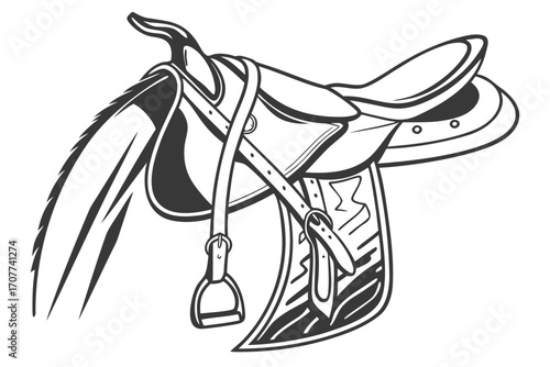 Western Saddle with Stirrup and Tail.