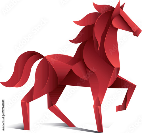 Illustration of a red paper horse origami
