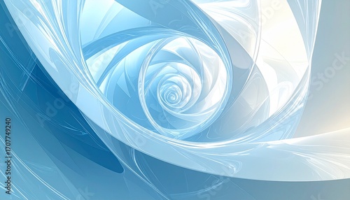 Abstract swirling vortex of light blue and white geometric shapes creating a sense of depth and movement.