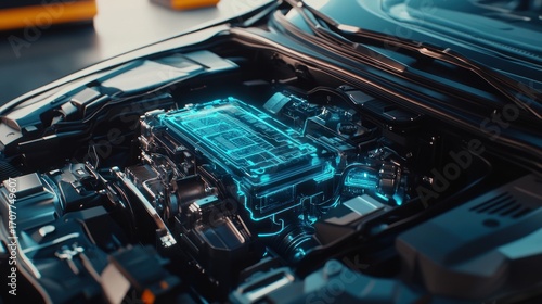Wallpaper Mural Electric car engine with glowing blue circuitry Torontodigital.ca