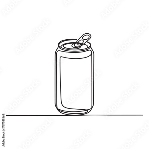 Single continuous line Art drawing of stylized soft drink on aluminium can logo label. Emblem drink store concept. with white background
