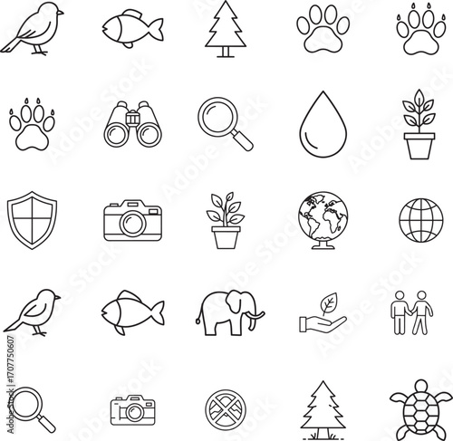 Wildlife Protection and Nature Conservation Icon Set