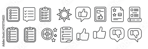 Survey Icon Vector Set Featuring Feedback, Satisfaction, and Question Symbols. Collection of Web and Mobile App Icons for Polls, Ratings, Reviews, or User Experience Design