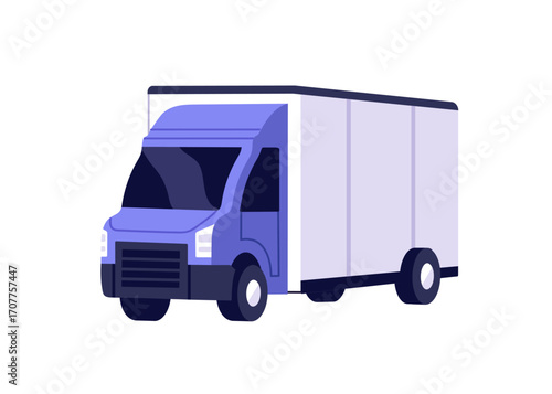 Delivery of freights by van. Lorry for movings, delivering of things. Cargo car, truck for shipping. Professional commercial transportation. Flat isolated vector illustration on white background