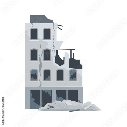 The remains of a building that collapsed due to a bomb explosion. Stock Illustration