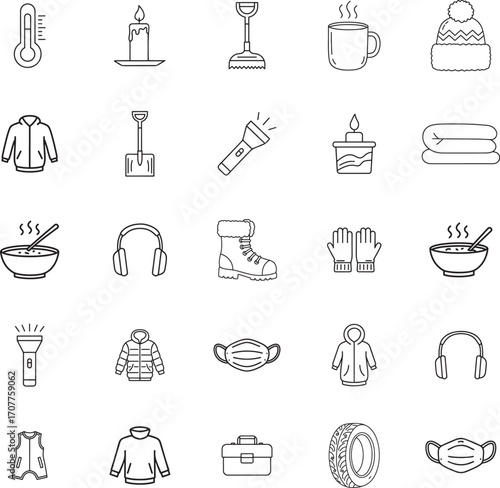 Winter Preparation and Cold Weather Safety Icon Set
