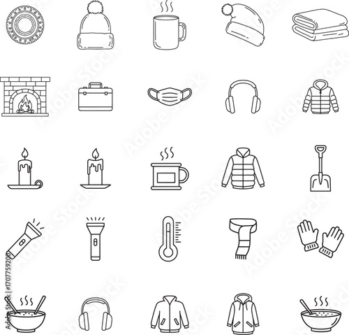 Winter Preparation and Cold Weather Safety Icon Set
