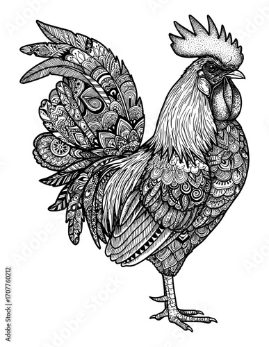 Intricate Rooster Illustration. coloring page