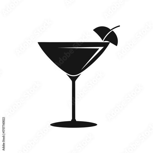 Black silhouette of a martini glass drink on transparent background