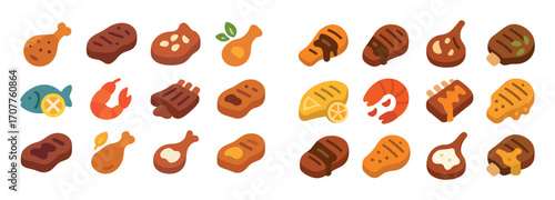Colorful Picnic Meats Icons