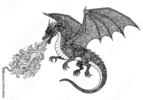 Intricate Zentangle Dragon Breathing Fire