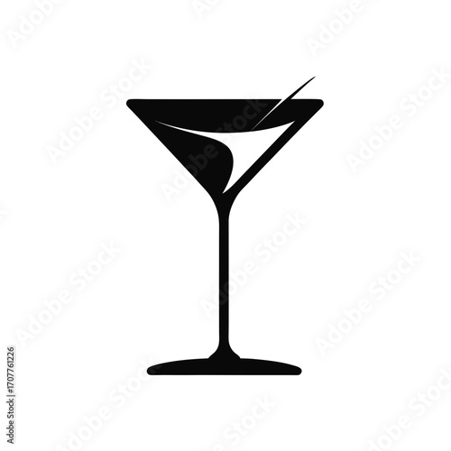 Black silhouette of a martini glass icon on transparent background