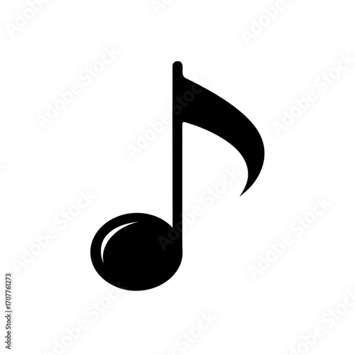 Isolated black eighth note on white canvas on transparent background