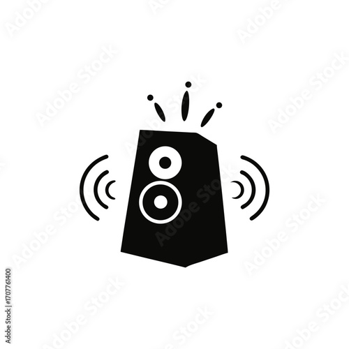 Illustration of a black speaker with sound on transparent background