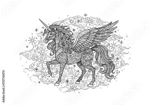 Detailed Unicorn Coloring Page